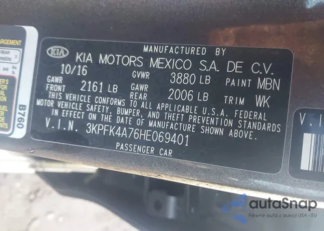 2017 Kia Forte Lx from USA, damaged, VIN 3KPFK4A76HE069401